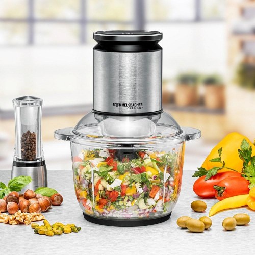 Rommelsbacher MZ 600 minihakker - 2 l glas-skål, 600 W, rustfrit stål/sort