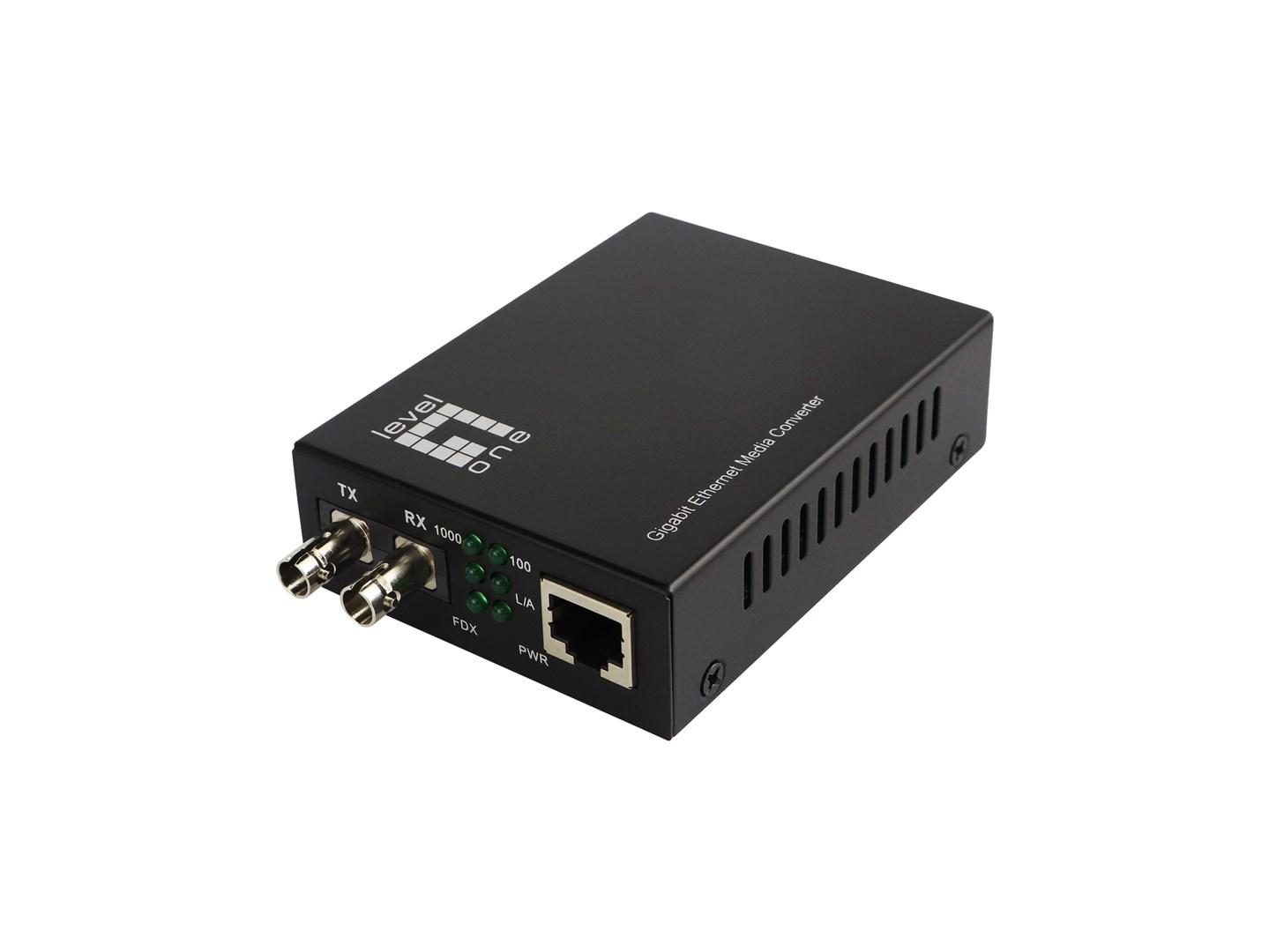 LevelOne gigabit mediekonverter RJ45 til ST - singlemode 1310 nm, 20 km