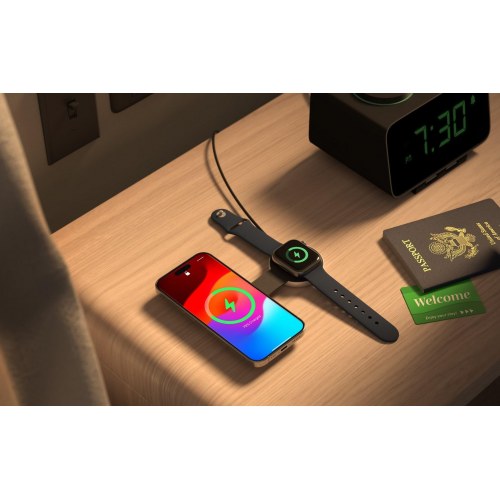 Twelve South ButterFly 2‑i‑1 trådløs oplader til iPhone og Apple Watch - sort/sølv