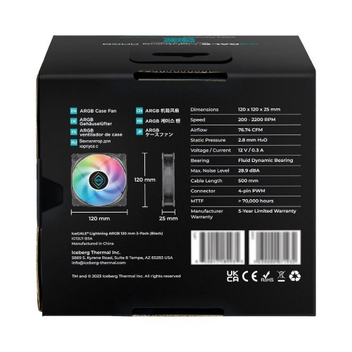 Iceberg Thermal IceGALE Lightning ARGB kabinetblæser 120 mm - 3-pack, sort