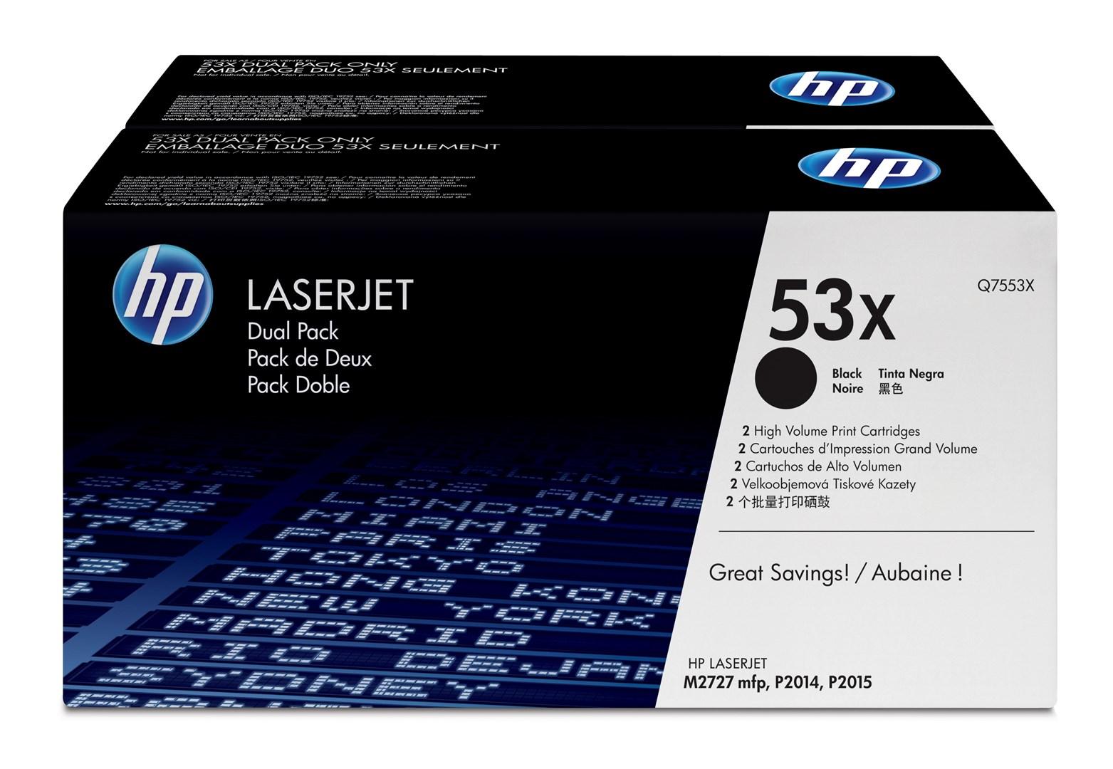 HP 53X sort tonerpatron - høj kapacitet, 2‑pak til LaserJet