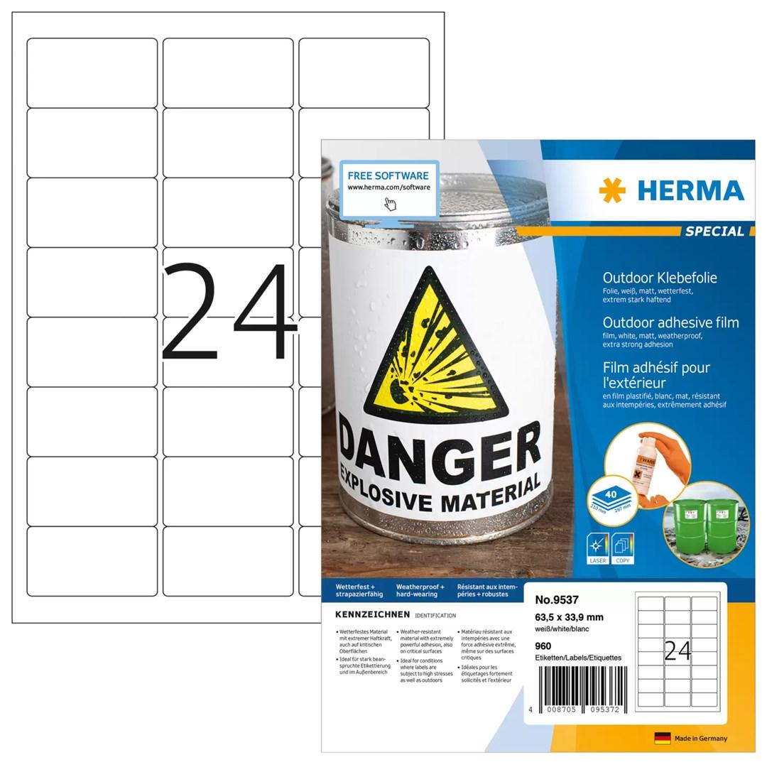 HERMA 9537 udendørs etiketter 63,5 × 33,9 mm - mat hvid, 960 stk