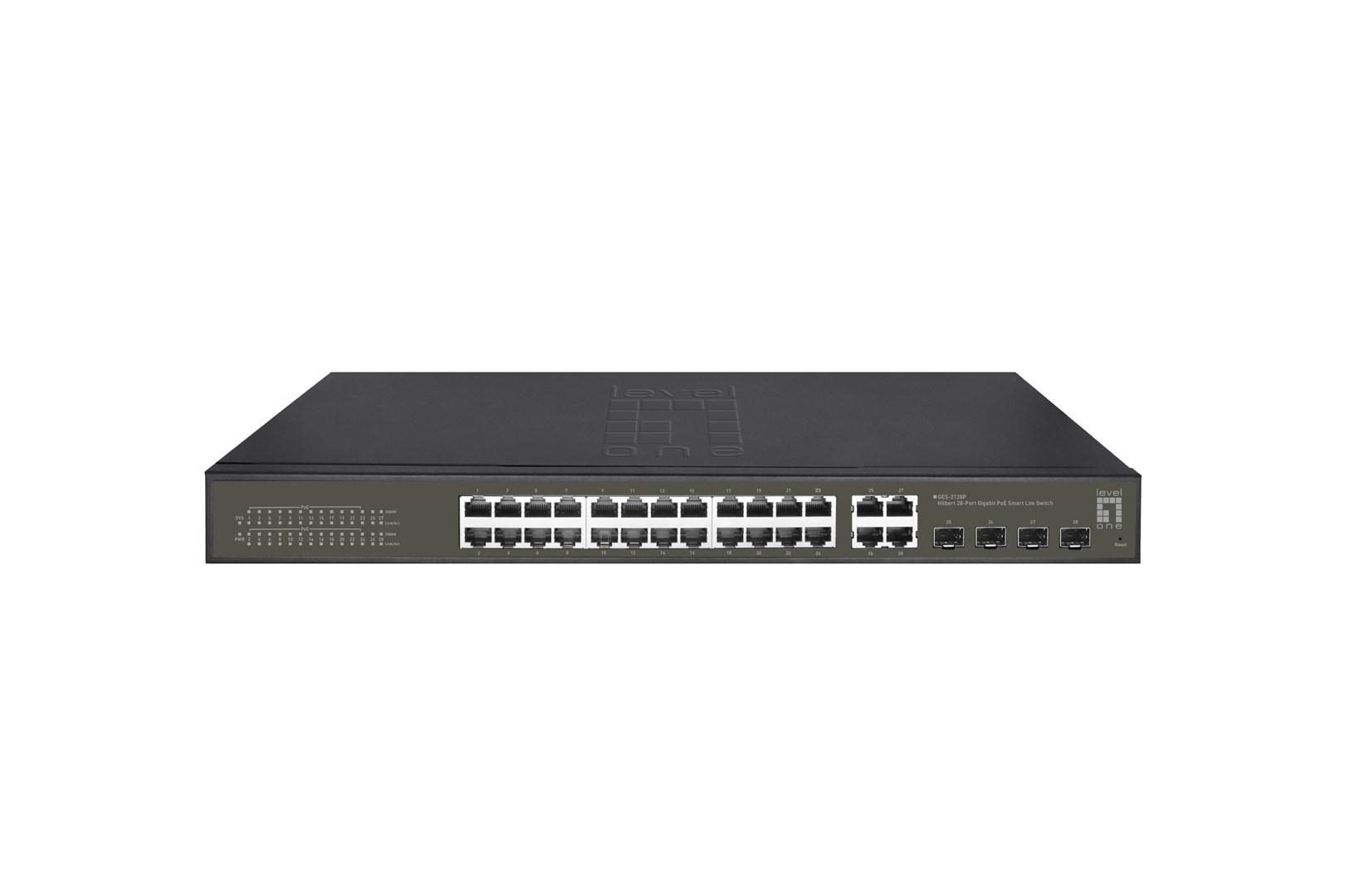 LevelOne Hilbert GES-2128P - 28‑ports Gigabit PoE smart switch, 24 PoE, 4 SFP/RJ45 combo, 380 W