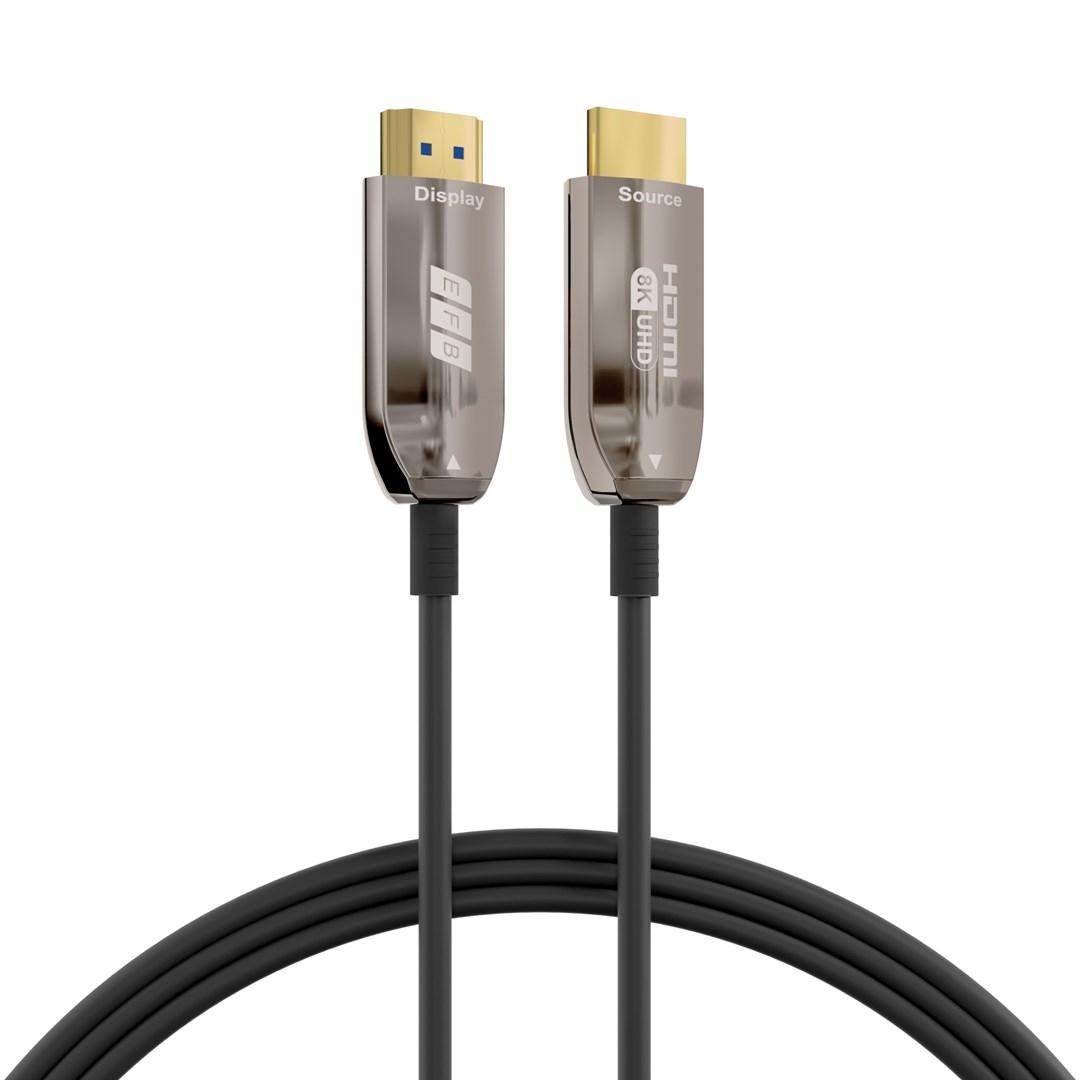 HDMI 2.1a fiberforstærket kabel 20 m - Ultra High Speed, sort/rustfrit stål