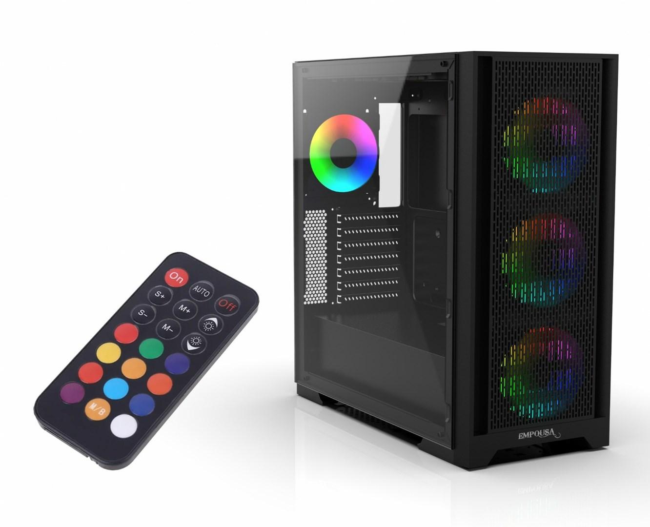 EMG-17XB midi tower pc-kabinet - sort, hærdet glas, RGB