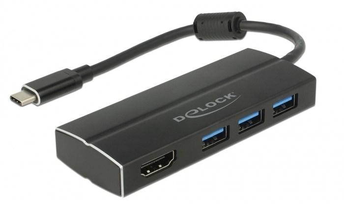 DeLOCK 63931 USB-C hub med 3× USB 3.2 Gen 1 og HDMI - sort