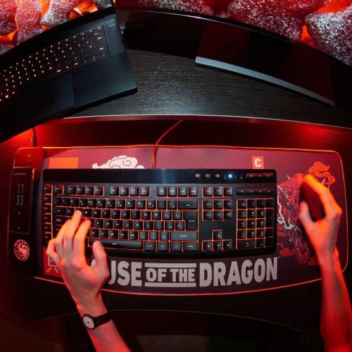 Gaming musemåtte med LED og trådløs opladning - 80 × 30 cm, sort/rød - Numskull Games 154921