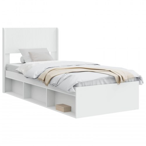 Sengestel med opbevaring og hovedgærde Hvid 75 x 190 cm
