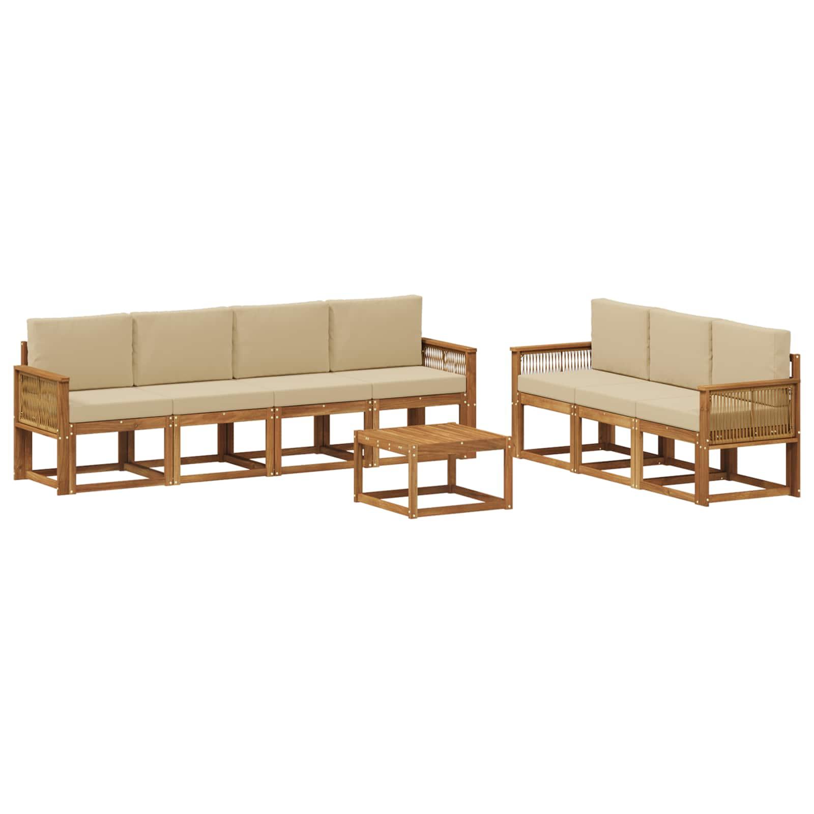 Udendørs sofagruppe med pude 8 stk Naturlig og Beige Polyester