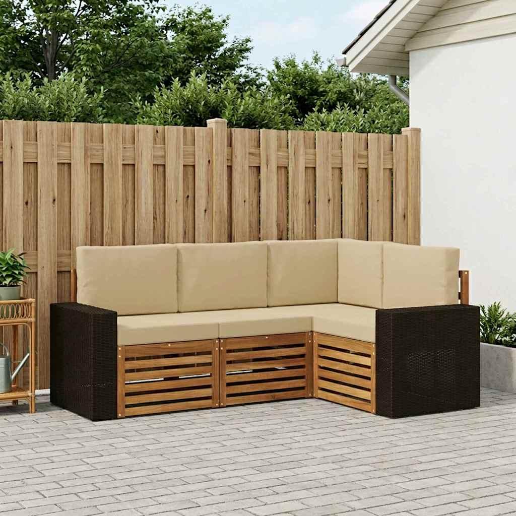 Sofasæt med pude 4 stk Massivt Akacietræ