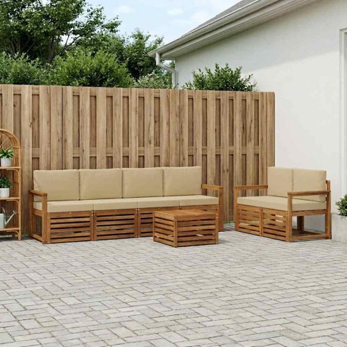 Udendørs sofagruppe 7 stk Naturlig og Beige Massivt Akacietræ