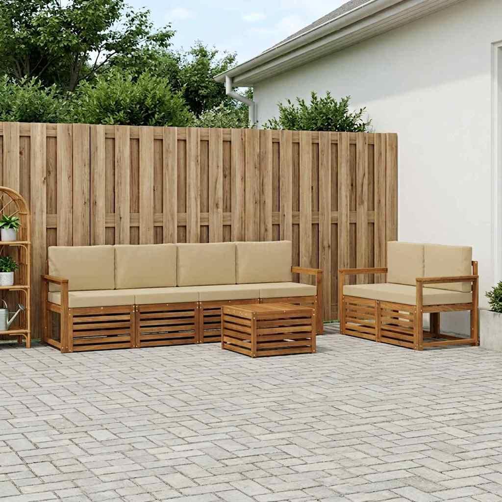 Udendørs sofagruppe 7 stk Naturlig og Beige Massivt Akacietræ
