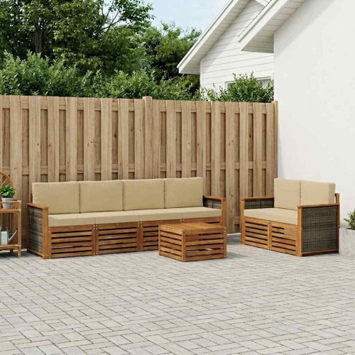Udendørs sofagruppe 7 stk Naturlig og Beige Massivt Akacietræ