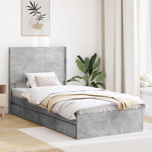 Sengestel med opbevaring og hovedgærde Betongrå 75 x 190 cm