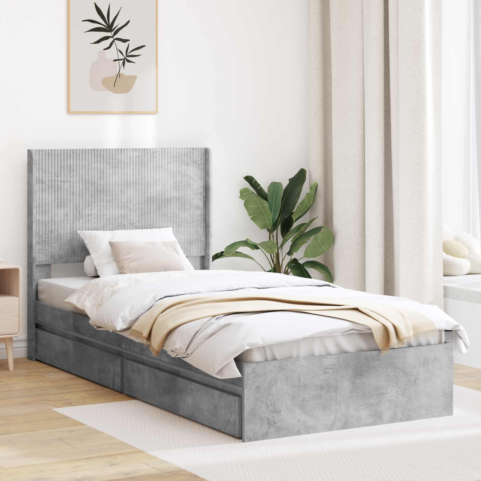 Sengestel med opbevaring og hovedgærde Betongrå 90 x 190 cm