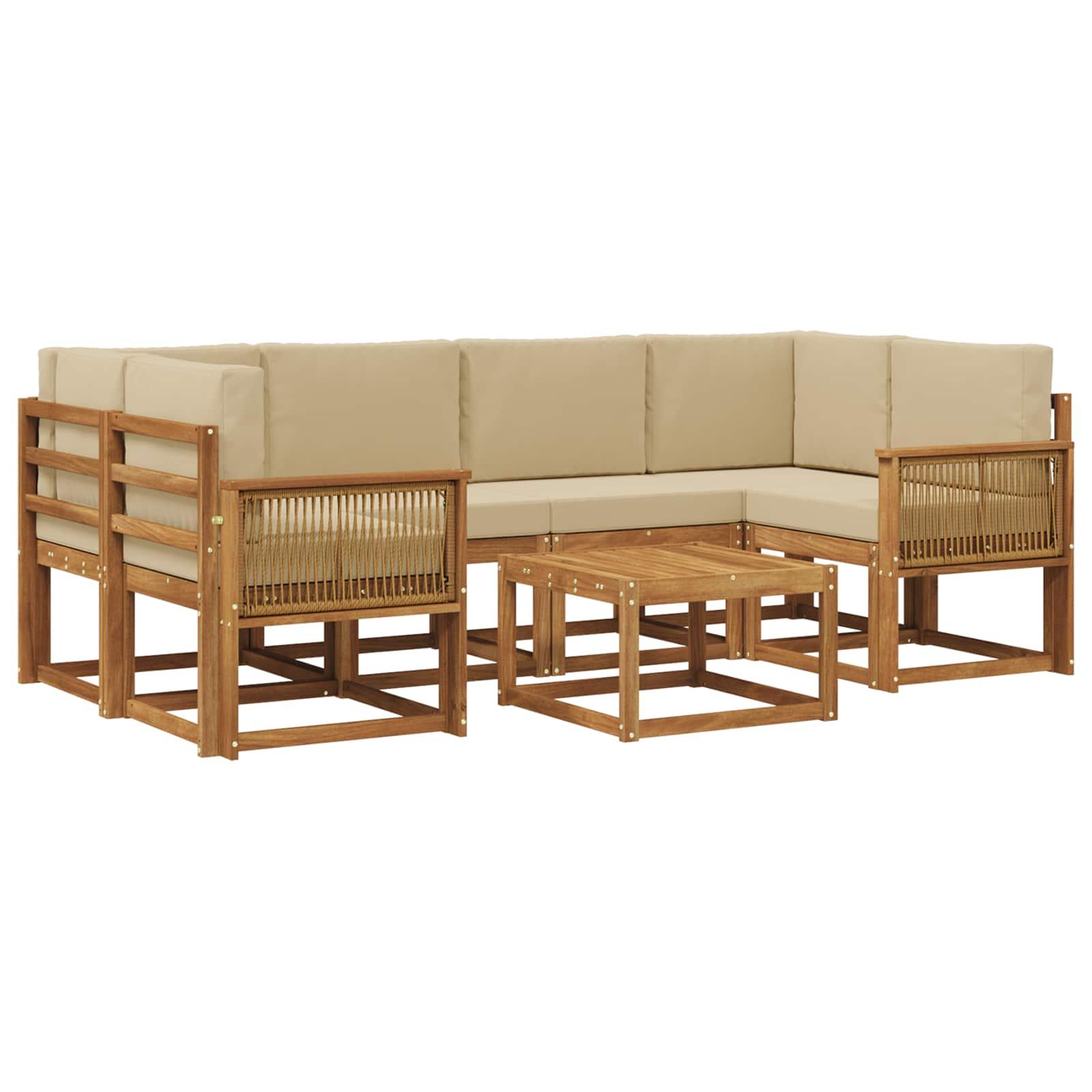 Udendørs sofagruppe med pude 7 stk Naturlig og Beige Polyester