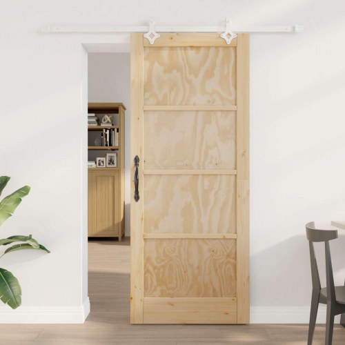 Skydedør Natur og hvid 83 x 202 cm Massivt fyrretræ