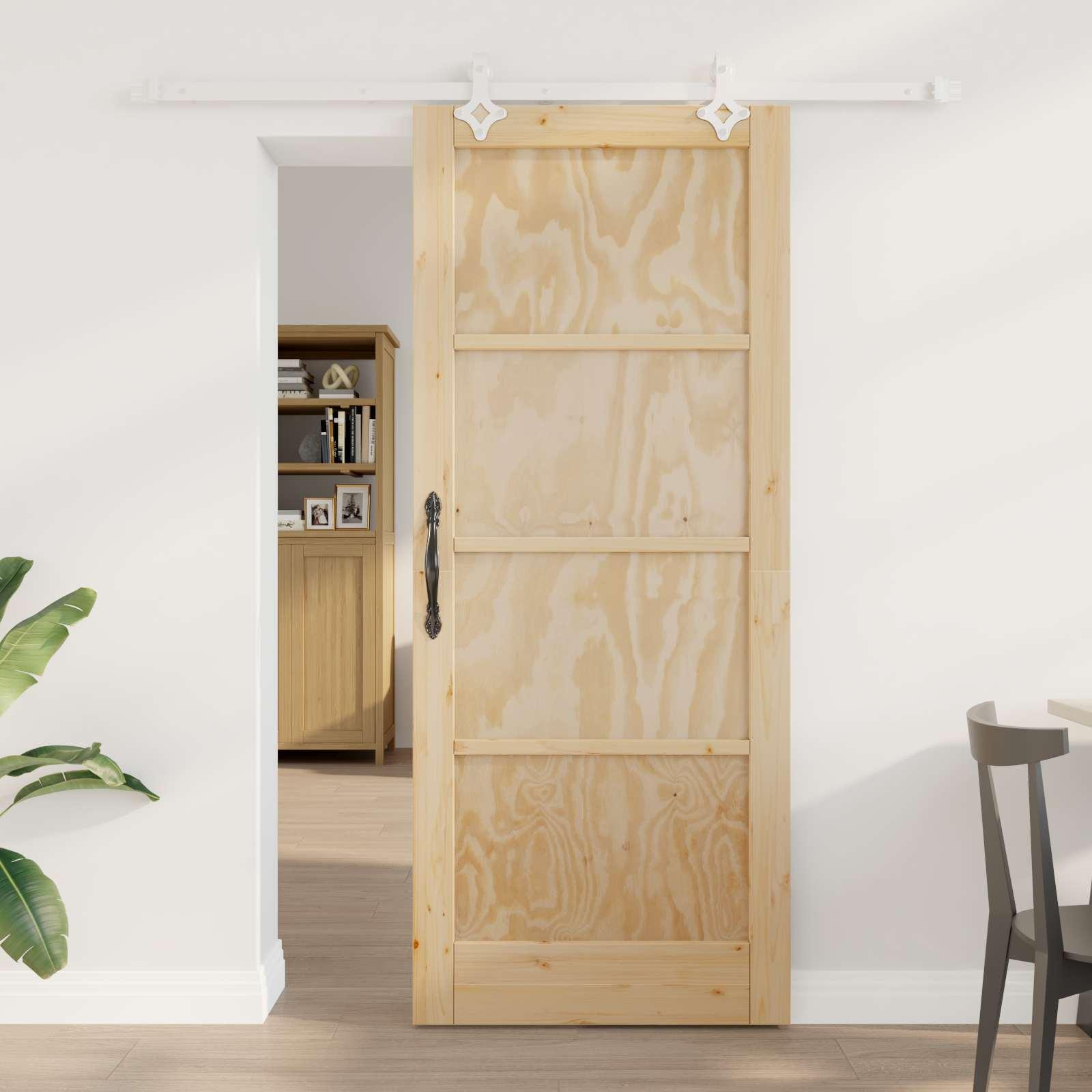 Skydedør Natur og hvid 83 x 202 cm Massivt fyrretræ