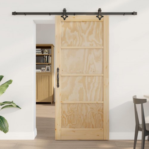 Skydedør Naturfarvet og sort 86 x 198,5 cm Massivt fyrretræ