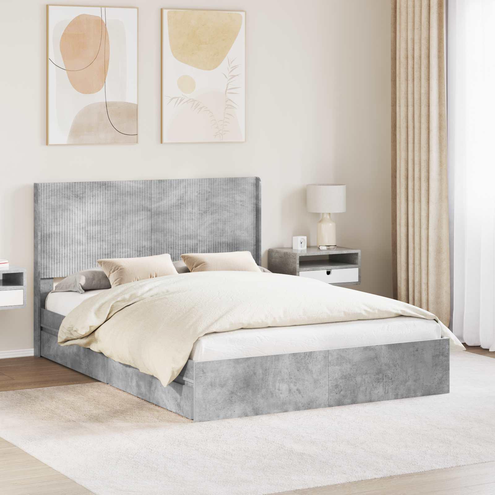 Sengestel med opbevaring og hovedgærde Betongrå 150 x 200 cm