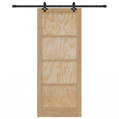 Skydedør Naturfarvet og sort 86 x 211 cm Massivt fyrretræ
