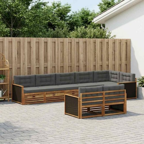 Udendørs sofagruppe med pude 8 stk Naturlig og Antracit