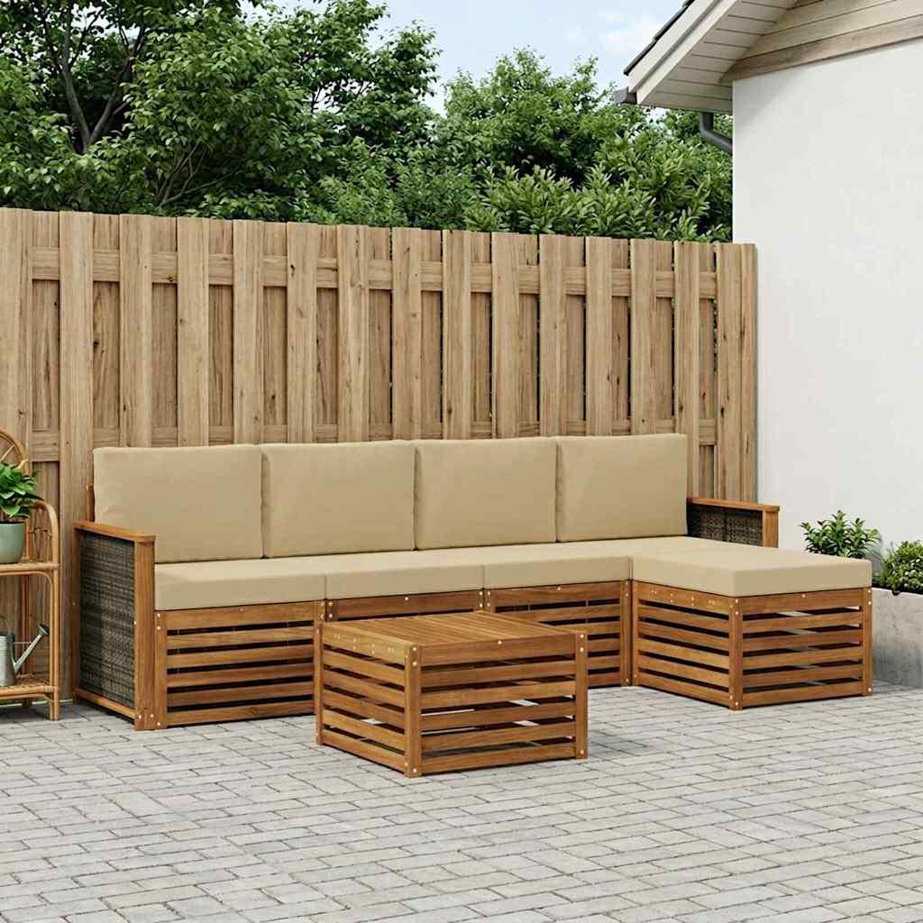 Udendørs sofagruppe med pude 6 stk Naturlig og Beige