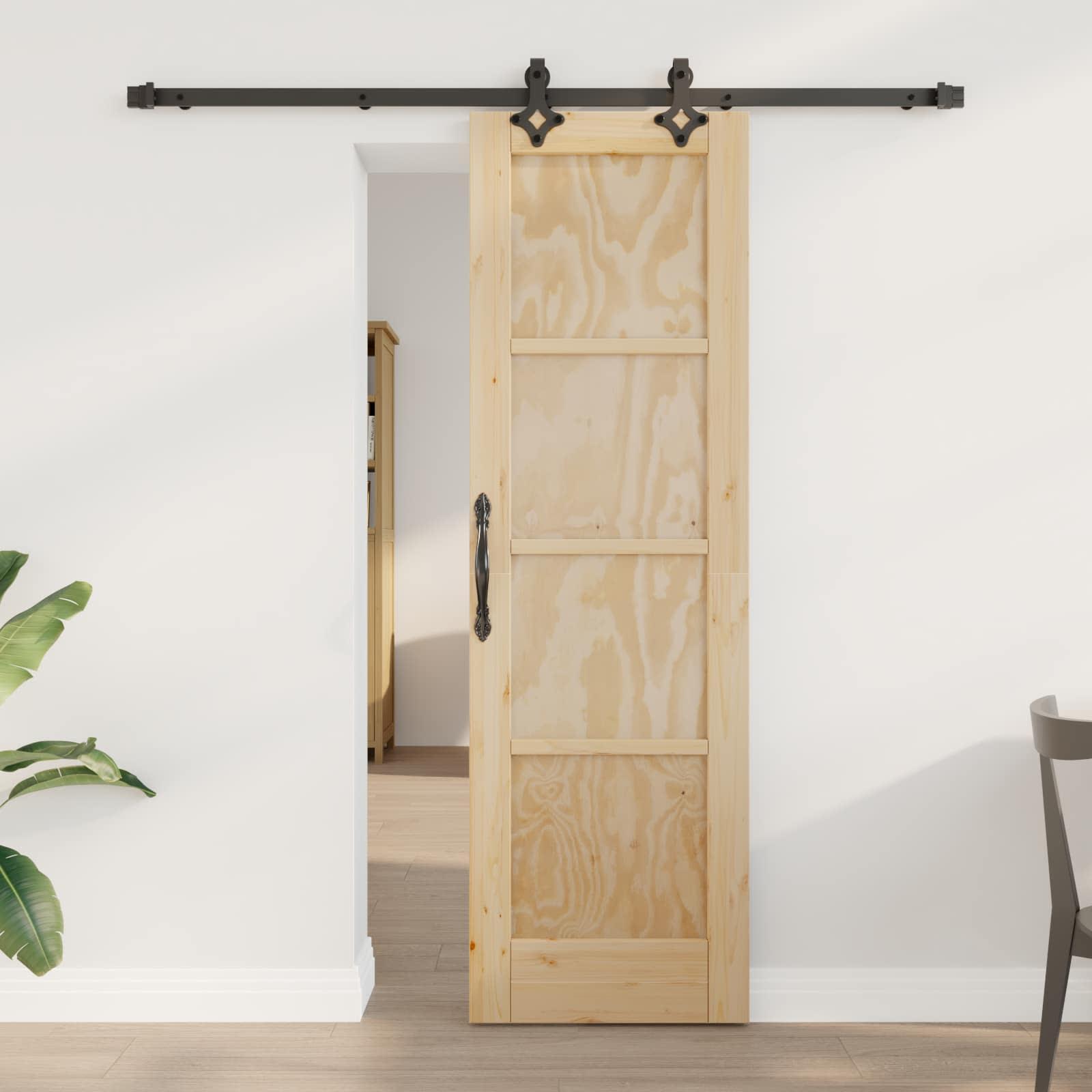 Skydedør Naturfarvet og sort 61 x 198,5 cm Massivt fyrretræ