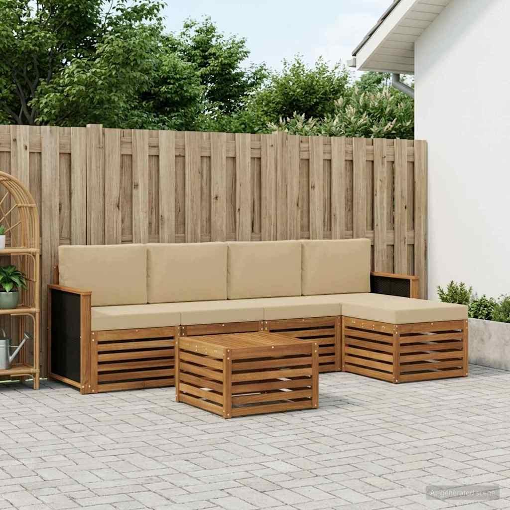 Udendørs sofagruppe med pude 6 stk Naturlig og Beige