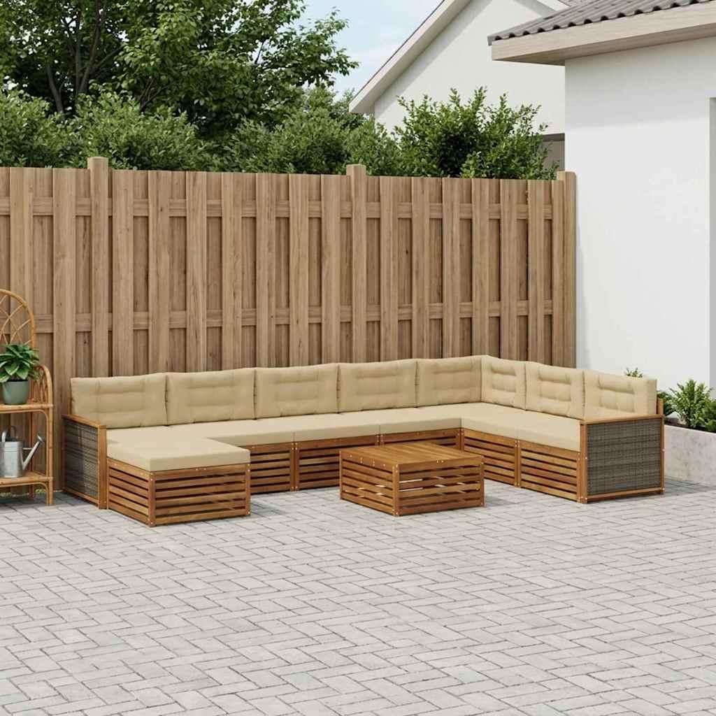 Udendørs sofagruppe 9 stk Naturlig og Beige Massivt Akacietræ