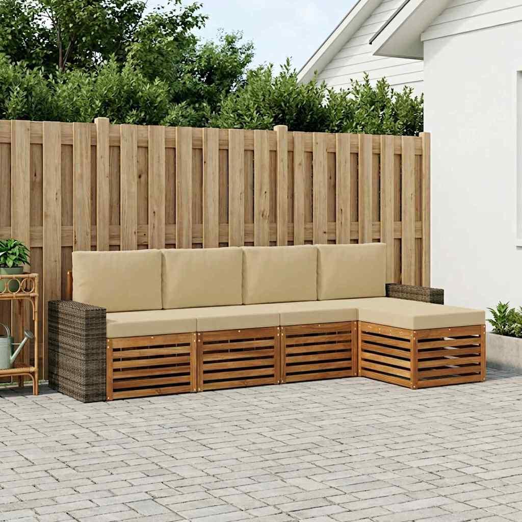 Udendørs sofagruppe med pude 5 stk Naturlig og Beige