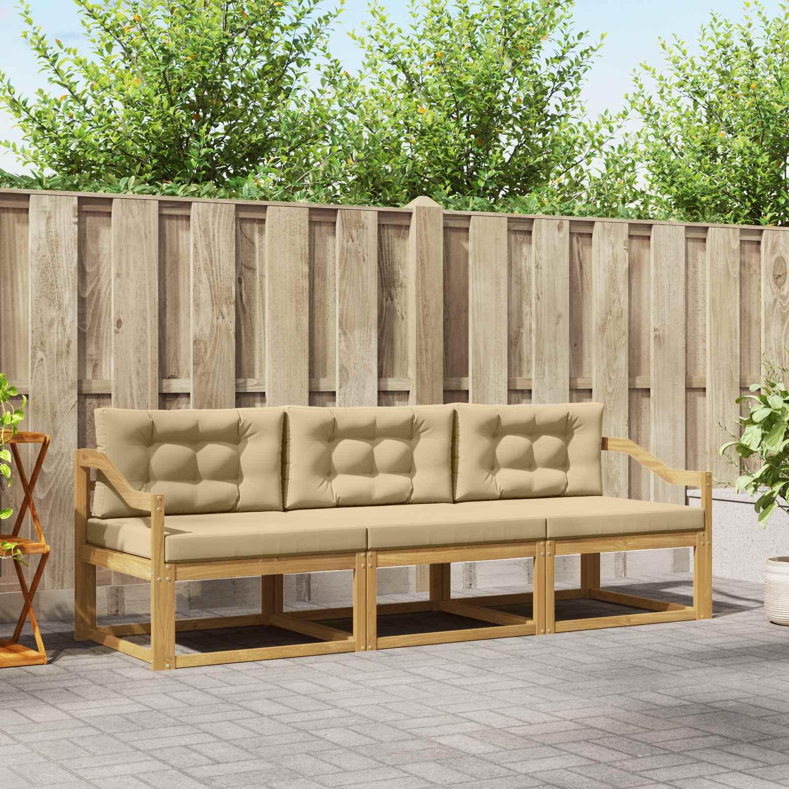 Udendørs sofagruppe med pude 3 stk Hvid og Beige Polyester