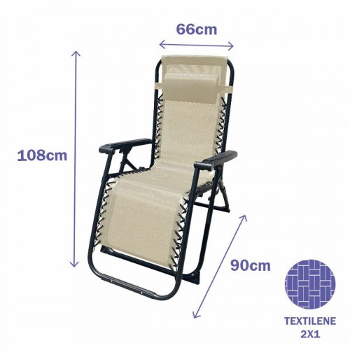 Marbueno Polstret campingstol/solstol - beige, foldbar nul-tyngdekraft (OUTLET D)