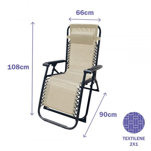 Marbueno Polstret campingstol/solstol - beige, foldbar nul-tyngdekraft (OUTLET D)