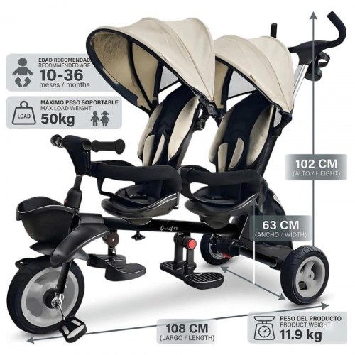 Ociotrends trehjulet tvillingecykel - beige PVC (OUTLET D)