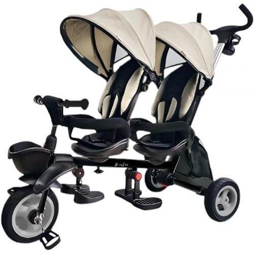 Ociotrends trehjulet tvillingecykel - beige PVC (OUTLET D)