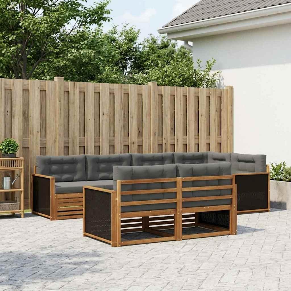 Udendørs sofagruppe med pude 7 stk Naturlig og Antracit