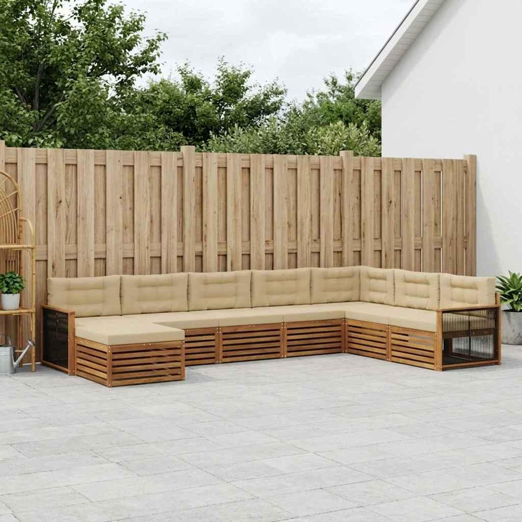 Udendørs sofagruppe med pude 8 stk Naturlig og Beige