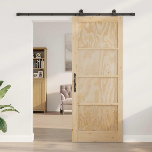 Skydedør Naturfarvet og sort 86 x 211 cm Massivt fyrretræ
