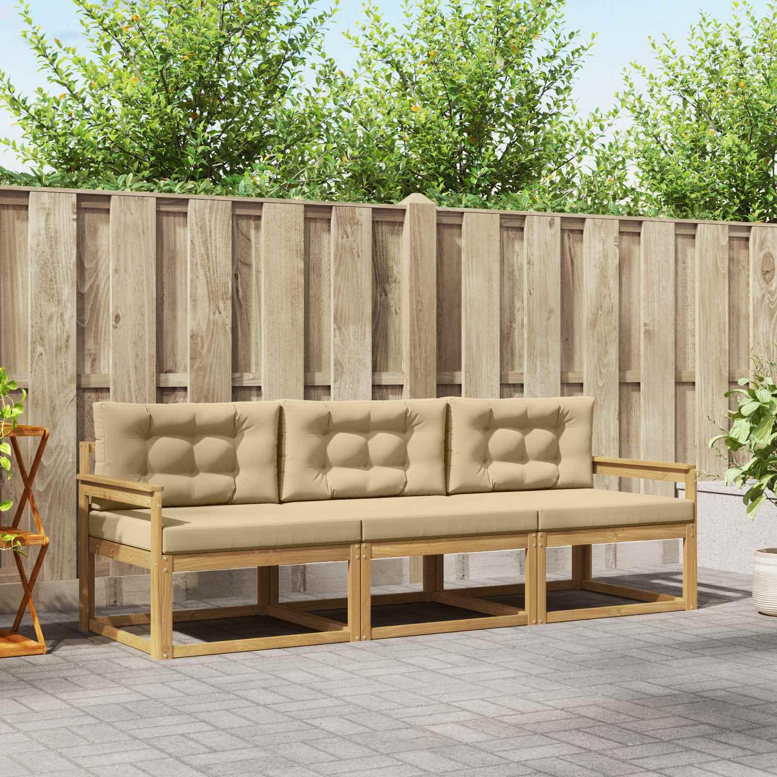 Udendørs sofagruppe med pude 3 stk Hvid og Beige Polyester