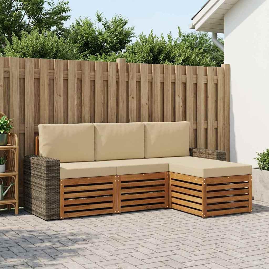Udendørs sofagruppe med pude 4 stk Naturlig og Beige