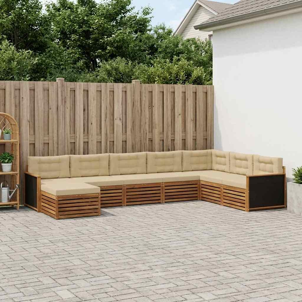 Udendørs sofagruppe med pude 8 stk Naturlig og Beige
