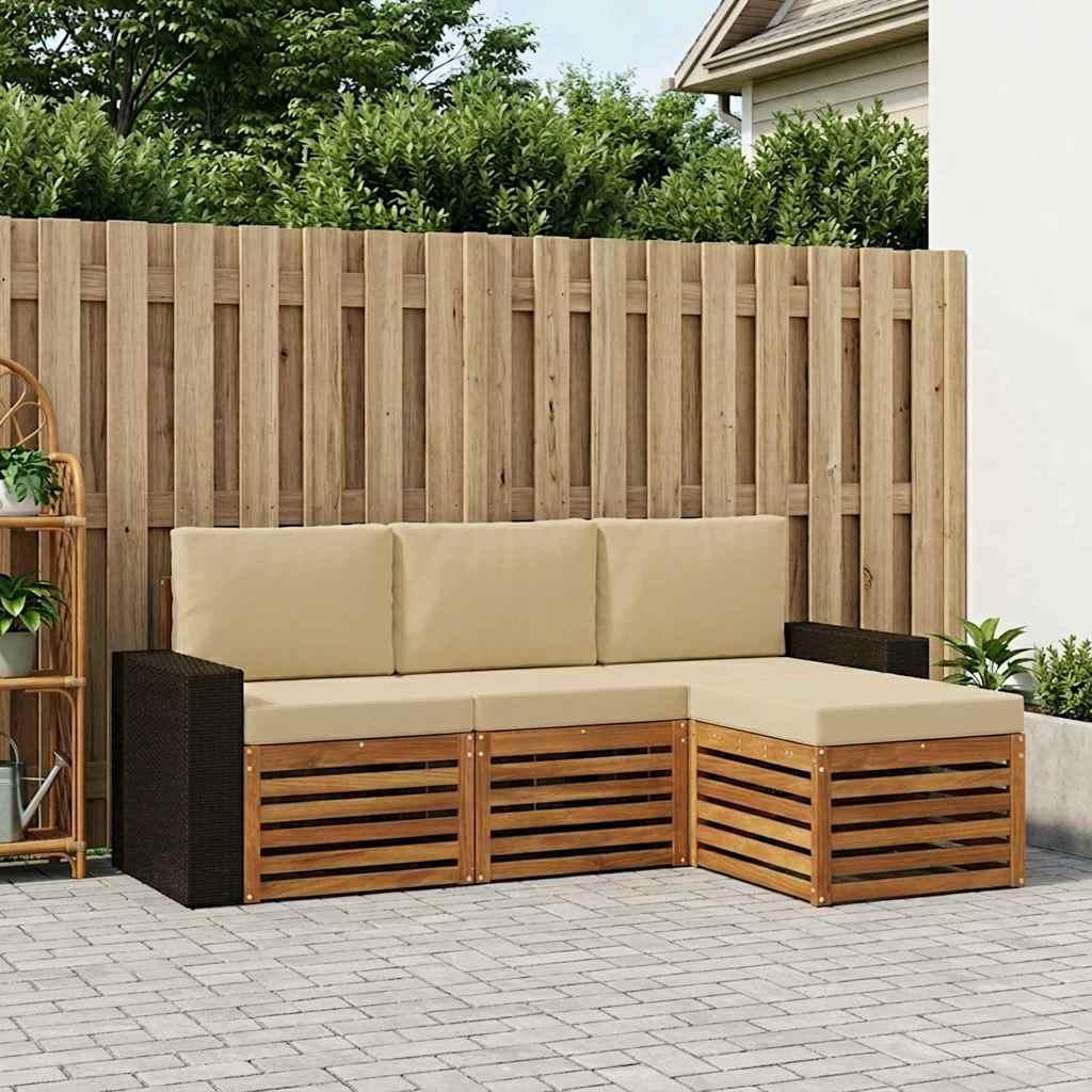 Udendørs sofagruppe med pude 4 stk Naturlig og Beige