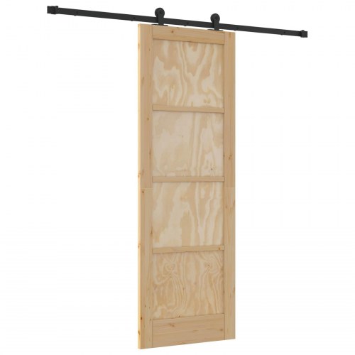Skydedør Naturfarvet og sort 73,5 x 211 cm Massivt fyrretræ