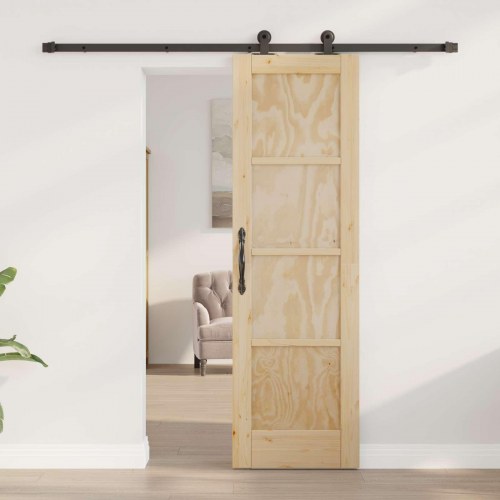 Skydedør Naturfarvet og sort 61 x 198,5 cm Massivt fyrretræ
