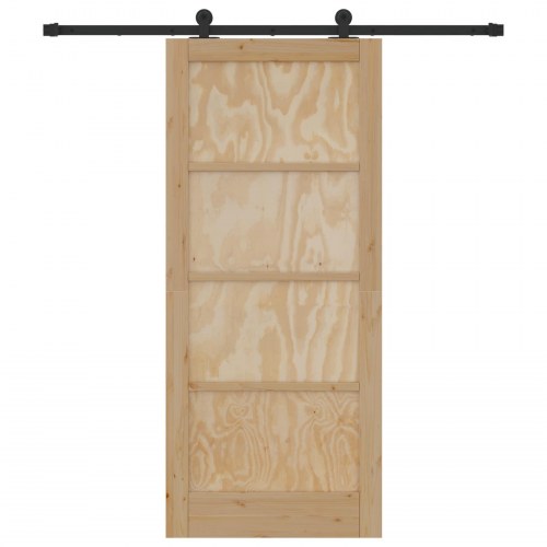 Skydedør Naturfarvet og sort 86 x 198,5 cm Massivt fyrretræ