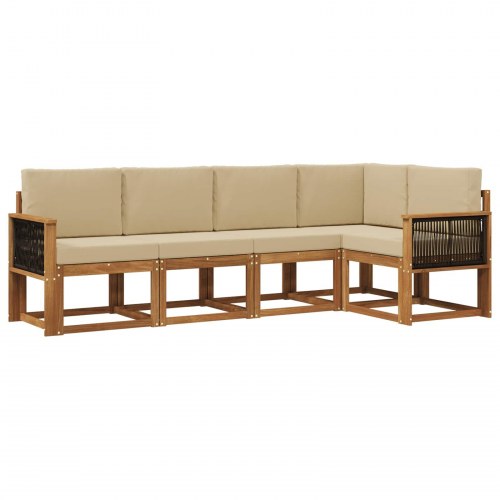 Udendørs sofagruppe med pude 5 stk Naturlig og Beige Polyester