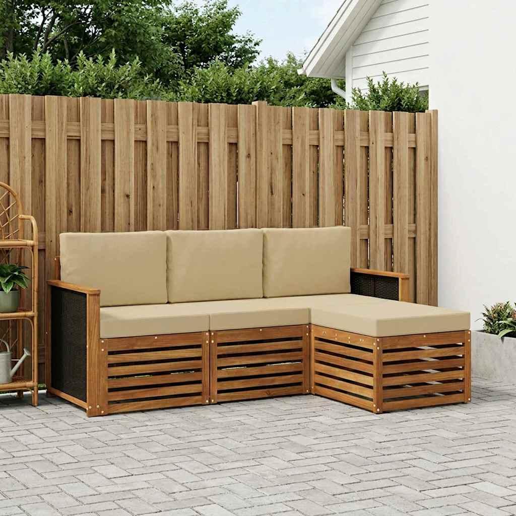 Udendørs sofagruppe med pude 4 stk Naturlig og Beige