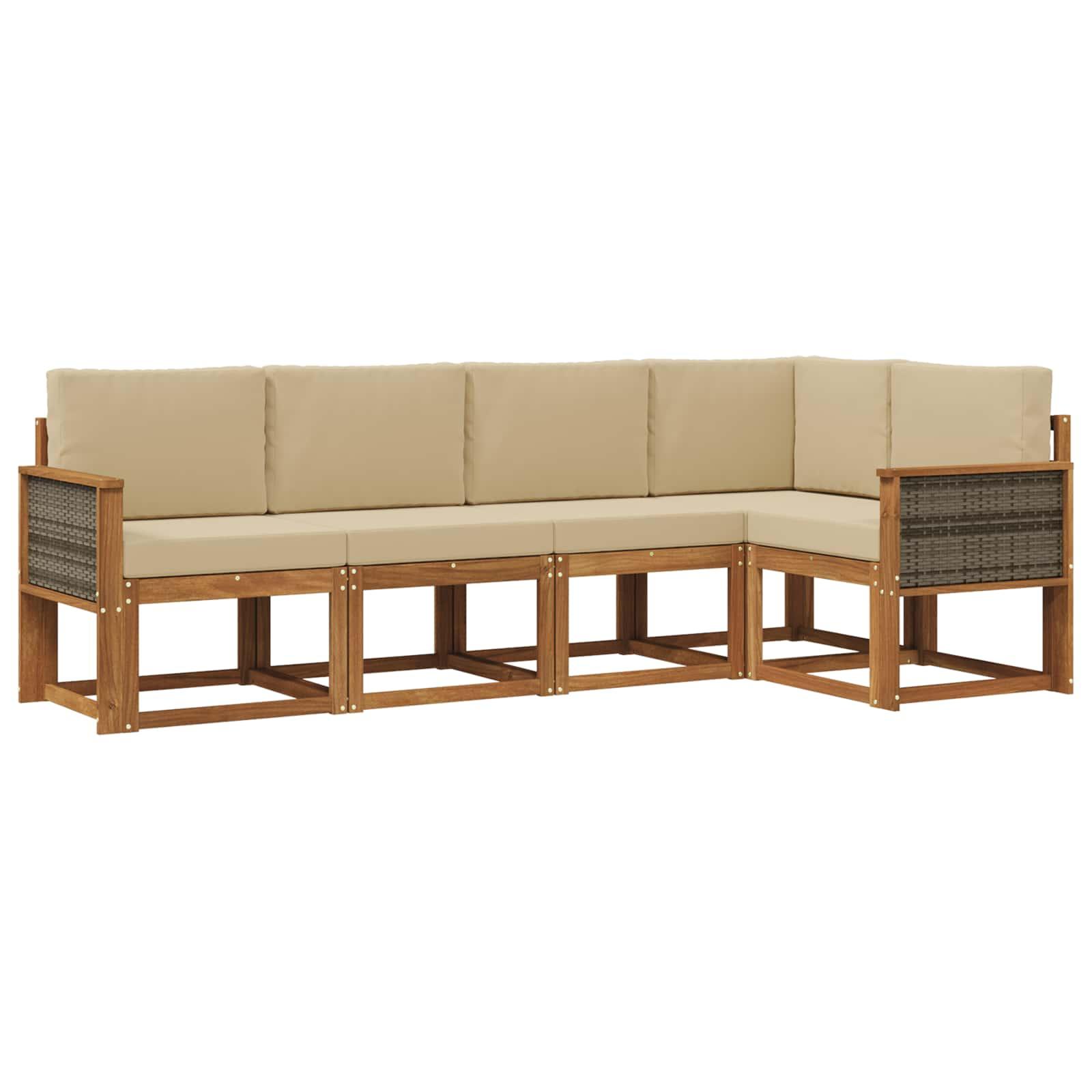 Udendørs sofagruppe med pude 5 stk Naturlig og Beige Polyester