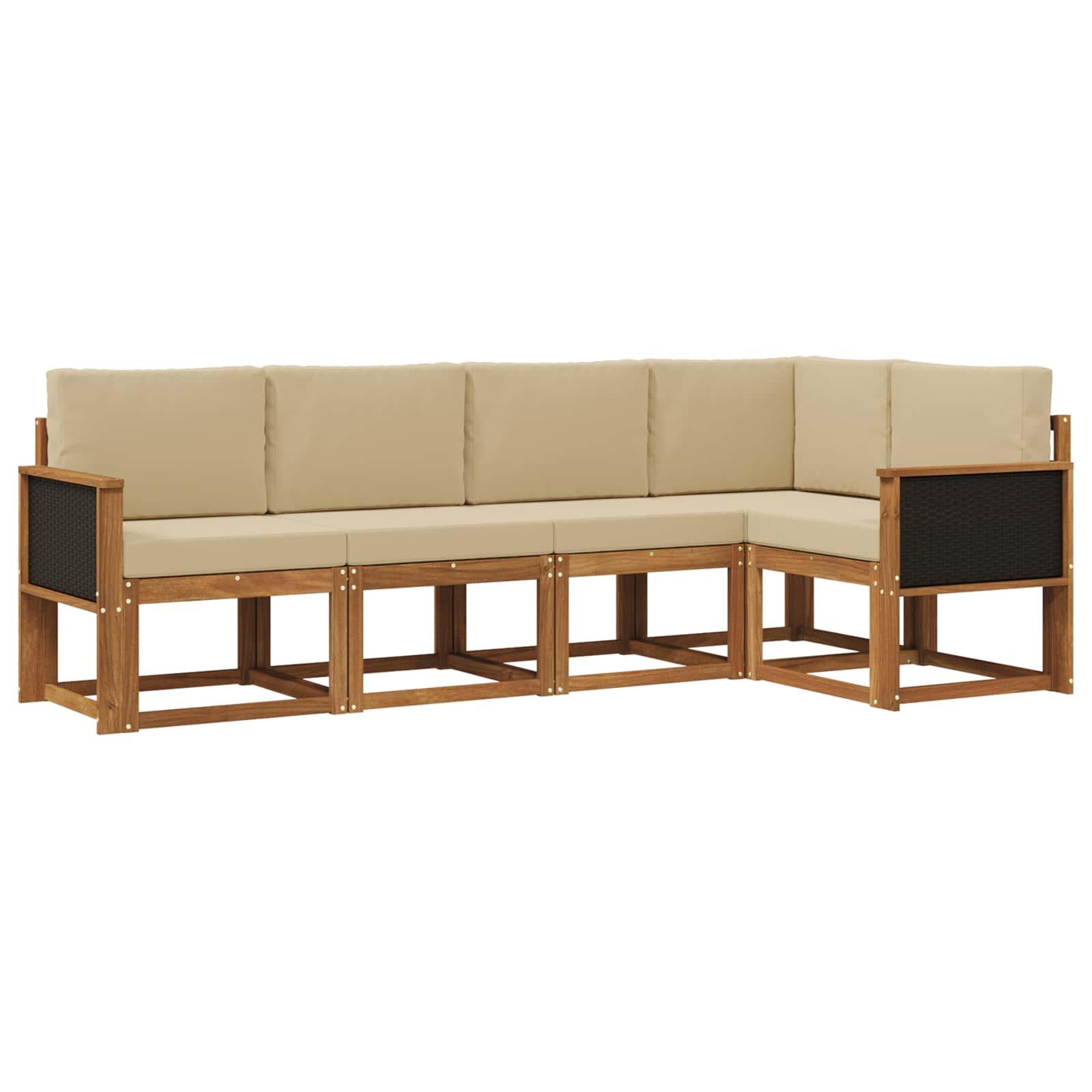 Udendørs sofagruppe med pude 5 stk Naturlig og Beige Polyester